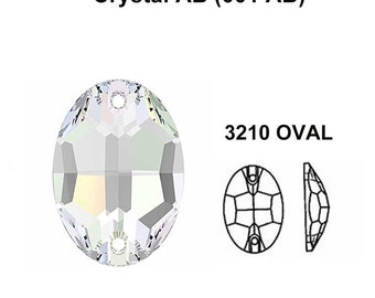 Crystal AB (001 AB) Swarovski 3210 Oval Shaped Sew-on Stones Two Holes Flatbacks Rhinestones ** Free Shipping to US