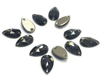 Graphite (253) Swarovski 3230 Drop Pear Shaped Crystal Sew-on Stones Two Holes Flatbacks Rhinestones black ** Free Shipping to US