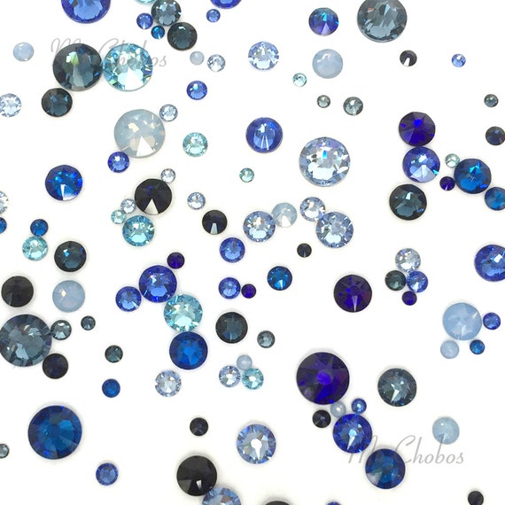 SAPPHIRE (206) blue 144 pcs Swarovski 2058/2088 Crystal Flatbacks blue  rhinestones nail art mixed with Sizes ss5, ss7, ss9, ss12, ss16, ss20, ss30