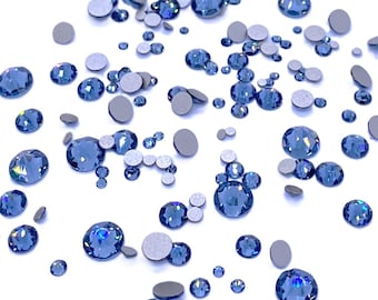 144 pièces - Bleu jean (266) Swarovski 2058/2088 chaussures plates à dos plats en cristal strass bleu marine Tailles ss5, ss7, ss9, ss12, ss16, ss20, ss30