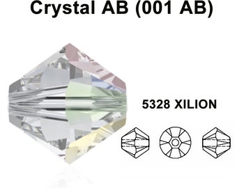 Crystal AB (001 ab) clear Genuine Swarovski 5328 XILION Crystal Bicone Beads jewelry making * All Sizes * No Tariffs to US
