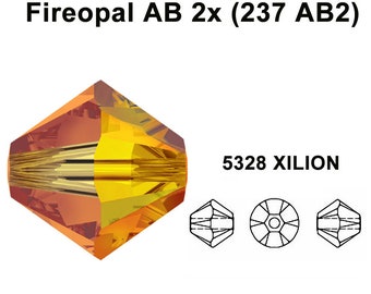 144 pcs - Fireopal AB 2x (237 AB2) Genuine Swarovski 5328 XILION Bicone Beads 4mm jewelry making * Free Shipping to US