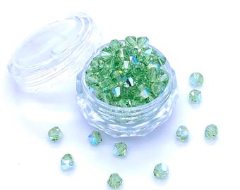 ReCreated Peridot AB (1408 ab) green Swarovski 5328 XILION Crystal Bicone Beads 4mm jewelry making * No Tariffs to US * With Storage Case