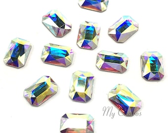 12 pcs - Swarovski 2602 Emerald Cut Shaped Flatbacks Rhinestones 3.7mm x 2.5mm small nail art Crystal AB (001 AB) * No Tariff to US