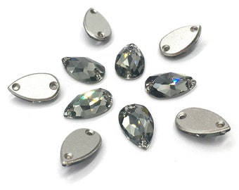 Black Diamond (215) Swarovski 3230 Drop Pear Shaped Crystal Sew-on Stones Two Holes Flatbacks Rhinestones ** Free Shipping to US