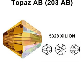 Topaz AB (203 AB) orange gold Genuine Swarovski 5328 XILION Bicone Beads 4mm jewelry making *All Sizes Free Shipping