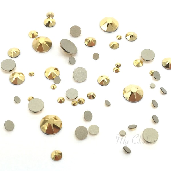 144 Stück - Crystal Aurum (001 AUR) gold Swarovski 2058/2088 flatbacks strass mixed Sizes ss5, ss7, ss9, ss12, ss16, ss20, ss30 nail art