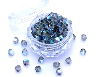 Black Diamond AB (215 ab) Genuine Swarovski 5328 XILION Crystal Bicone Beads jewelry making * No Tariffs to US * With Storage Case