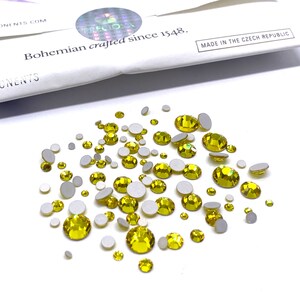 Preciosa MAXIMA Flatbacks 100 pieces Assorted Mixed Sizes 2mm to 6mm Citrine (80310) Rhinestones No-Hotfix Nail Art yellow