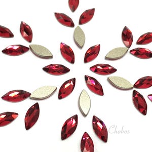 8 pezzi - Swarovski 2201 Marquise Navette Crystal Flatback No-Hotfix 8 mm x 3,5 mm Strass per nail art rosso scarlatto (276) * Nessuna tariffa per gli Stati Uniti