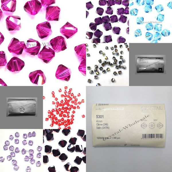 Clearance Discontinued Swarovski 5301 4mm Crystal Bicone Beads Factory Wholesale Pack jewelry making Many Colors * Free Shipping to US