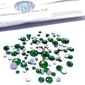 Preciosa MAXIMA Flatbacks 100 pieces Assorted Mixed Sizes 2mm to 6mm Shamrock (50630) Rhinestones No-Hotfix Nail Art green