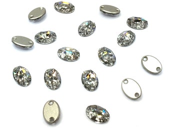 8 pcs Crystal Silver Patina (001 SILPA) Swarovski 3210 Oval Shaped 10x7mm Sew-on Stones Two Holes Flatback Rhinestones * Free Shipping to US