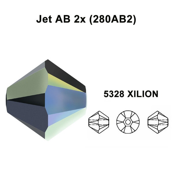 Jet AB 2x (280 AB2) green Genuine Swarovski 5328 XILION Bicone Beads jewelry making *All Sizes Free Shipping to US