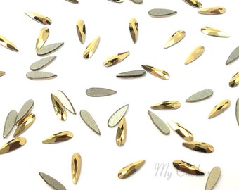12 pcs - Swarovski 2304 Raindrop Flatbacks No-Hotfix 6x1.7mm nail art rhinestones metallic gold Crystal Aurum (001 AUR) * No Tariffs to US