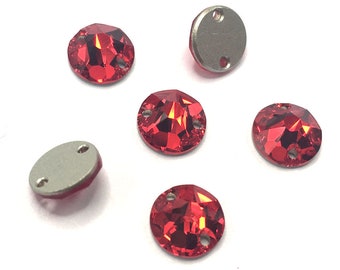 4 stuks Light Siam (227) rode Swarovski 3288 XIRIUS opnaaistenen twee gaten 12 mm ronde plaksteentjes ** gratis verzending naar ons