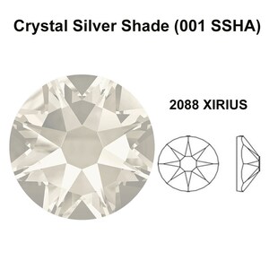 May include: A clear crystal rhinestone with a silver shade, labeled "Crystal Silver Shade (001 SSHA)". The rhinestone is a 2088 Xirius cut.