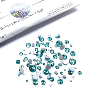 Preciosa MAXIMA Flatbacks 100 pieces Assorted Mixed Sizes 2mm to 6mm Caribbean Sea (50005) Rhinestones No-Hotfix Nail Art green