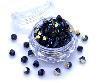 Jet AB (280 ab) black Genuine Swarovski 5328 XILION Crystal Bicone Beads jewelry making * No Tariffs to US * With Storage Case
