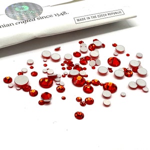 Preciosa MAXIMA Flatbacks 100 pieces Assorted Mixed Sizes 2mm to 6mm Hyacinth (90040) Rhinestones No-Hotfix Nail Art orange red