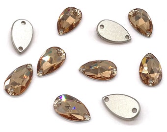 2 pcs - Topaze du Colorado claire (246) or Swarovski 3230 goutte en forme de poire Cristal 28 mm x 17 mm Pierres à coudre Deux trous dos plat strass