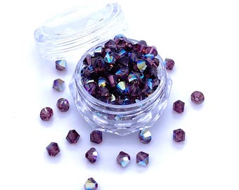 Amethyst AB (204 ab) violet purple Genuine Swarovski 5328 XILION Crystal Bicone Beads jewelry making * No Tariffs to US * With Storage Case