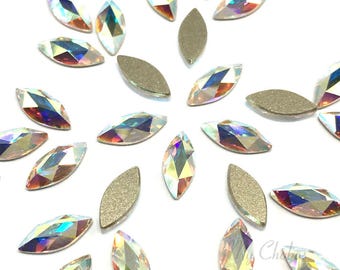 8 Swarovski 2201 Marquise Navette Crystal Strass Flatback 8x3.5mm nail art CRYSTAL AB (001 AB) *Envoie gratuit