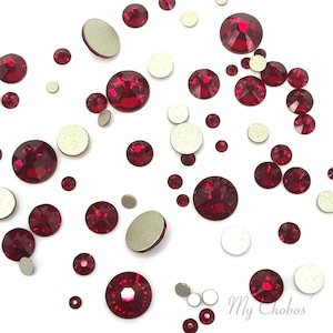 144 pcs - Siam (208) Swarovski 2058/2088 crystal flatbacks rhinestones dark red mixed Sizes ss5, ss7, ss9, ss12, ss16, ss20, ss30 nail art