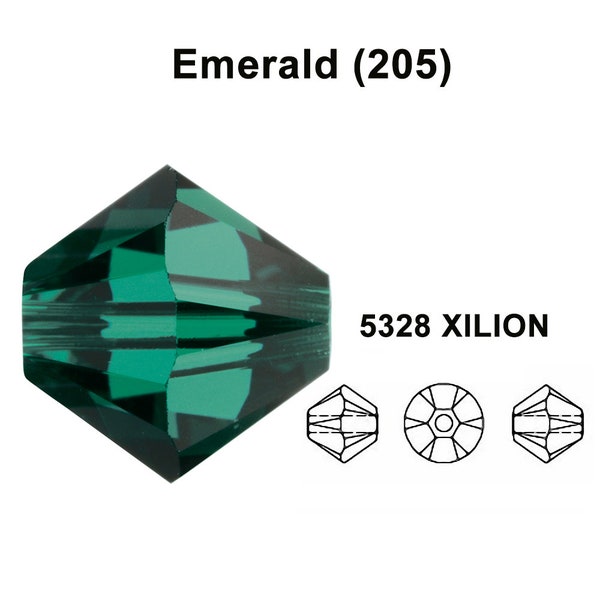 EMERALD (205) vert Véritable Swarovski 5328 XILION Bicone Beads fabrication de bijoux * Toutes les tailles Livraison gratuite aux États-Unis