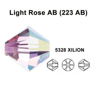 Light Rose AB (223 ab) pink Genuine Swarovski 5328 XILION Crystal Bicone Beads jewelry making * All Sizes * No Tariffs to US