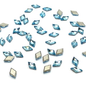 12 pcs - Swarovski 2773 Diamond Shape Crystal Flatbacks No-Hotfix 5x3mm Rhinestones nail art lake blue Aquamarine (202)  * No Tariffs to US