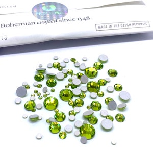 Preciosa MAXIMA Flatbacks 100 pieces Assorted Mixed Sizes 2mm to 6mm Limecicle (50540) Rhinestones No-Hotfix Nail Art green lime
