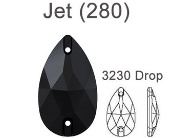 Jet (280) Swarovski 3230 gouttes en forme de poire pierres à coudre deux trous dos plat strass ** livraison gratuite aux États-Unis