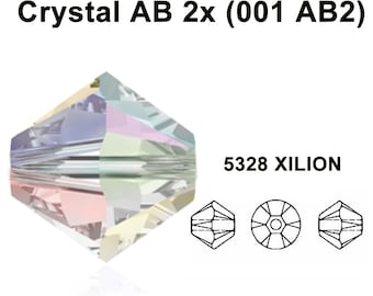 Crystal AB 2x (001 AB2) clear Genuine Swarovski 5328 XILION Crystal Bicone Beads jewelry making * All Sizes * No Tariffs to US