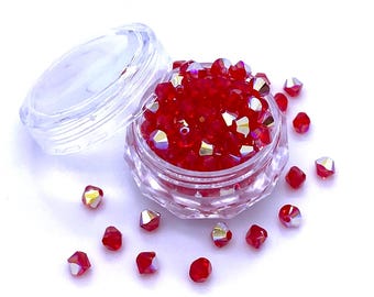 Light Siam AB (227 ab) red Genuine Swarovski 5328 XILION Crystal Bicone Beads jewelry making * No Tariffs to US * With Storage Case