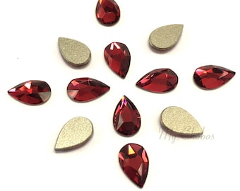8 pcs - Swarovski 2303 Pear Drop Shaped Crystal Flatbacks No-Hotfix 8mm x 5mm Rhinestones nail art red Scarlet (276) * No Tariffs to US