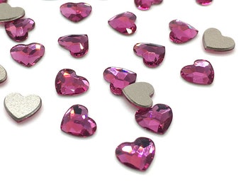 8 pcs Swarovski 2808 Heart Flatbacks No-Hotfix 6mm nail art rhinestones hot pink Fuchsia (502) *NEW *Free Shipping to US