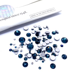 Preciosa MAXIMA Flatbacks 100 pieces Assorted Mixed Sizes 2mm to 6mm Montana (30340) Rhinestones No-Hotfix Nail Art navy blue