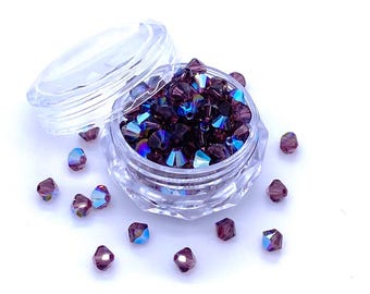 Amethyst Shimmer (204 SHIM) purple Genuine Swarovski 5328 XILION Crystal Bicone Beads jewelry making * No Tariffs to US * With Storage Case