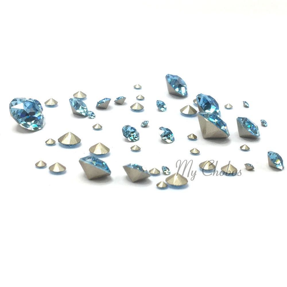 72 Swarovski 1088 XIRIUS Chaton Crystal Pointed back steentjes AQUAMARINE (202) blauw gemengde maten PP14-SS39 (2mm tot 8mm) * Gratis verzending