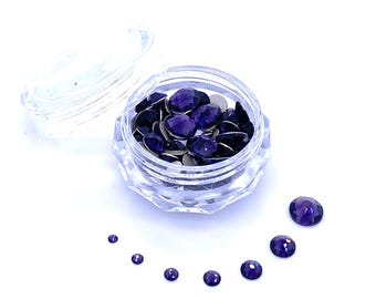 144 pcs - Purple Velvet (277) violet Swarovski 2058/2088 Crystal Flatbacks Assortiment de tailles pour nail art 2 mm-6 mm * Avec étui de rangement
