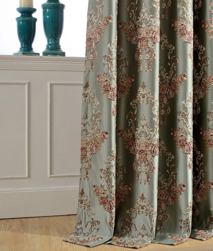A Pair of Floral Damask Jacquard Custom Curtains up to Etsy