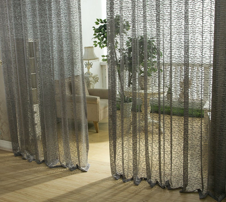 Dark Grey Jacquard Net Sheer Curtain Voile Panel One Custom Etsy