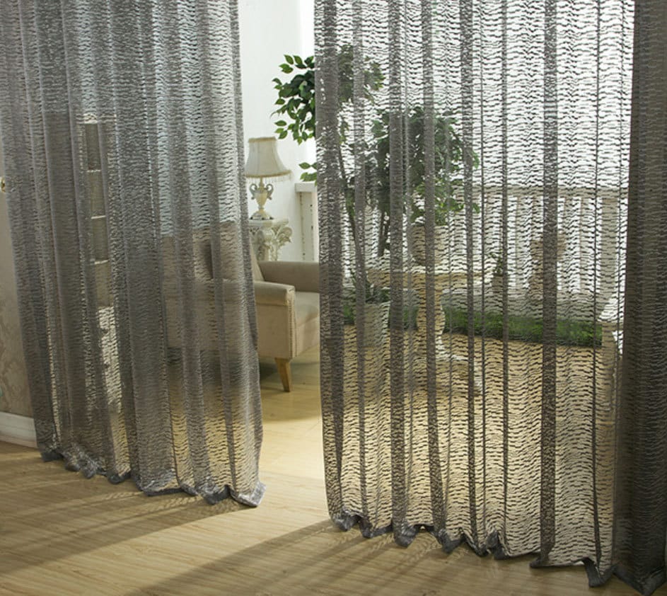 Taupe Jacquard Net Sheer Curtain Voile Panel. One Custom Made Panel. Choose  Width and Length. Made to Order. Jacquard Leaf Pattern. 