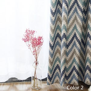 A Pair of Chevron Custom Curtain Panel Woven With polyester Fabric . 70-80% Light Blocking. Bedroom Curtains. 2 Colors.