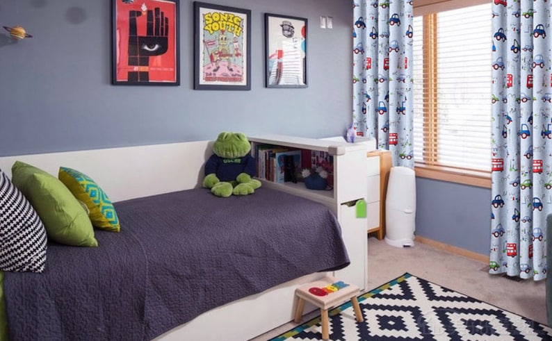 70-80/% Light Blocking Triple Woven Fabric A Pair of Custom Curtain Panels Made to Order Cartoon Car Print Kid/'s Room Baby Nursery Curtain