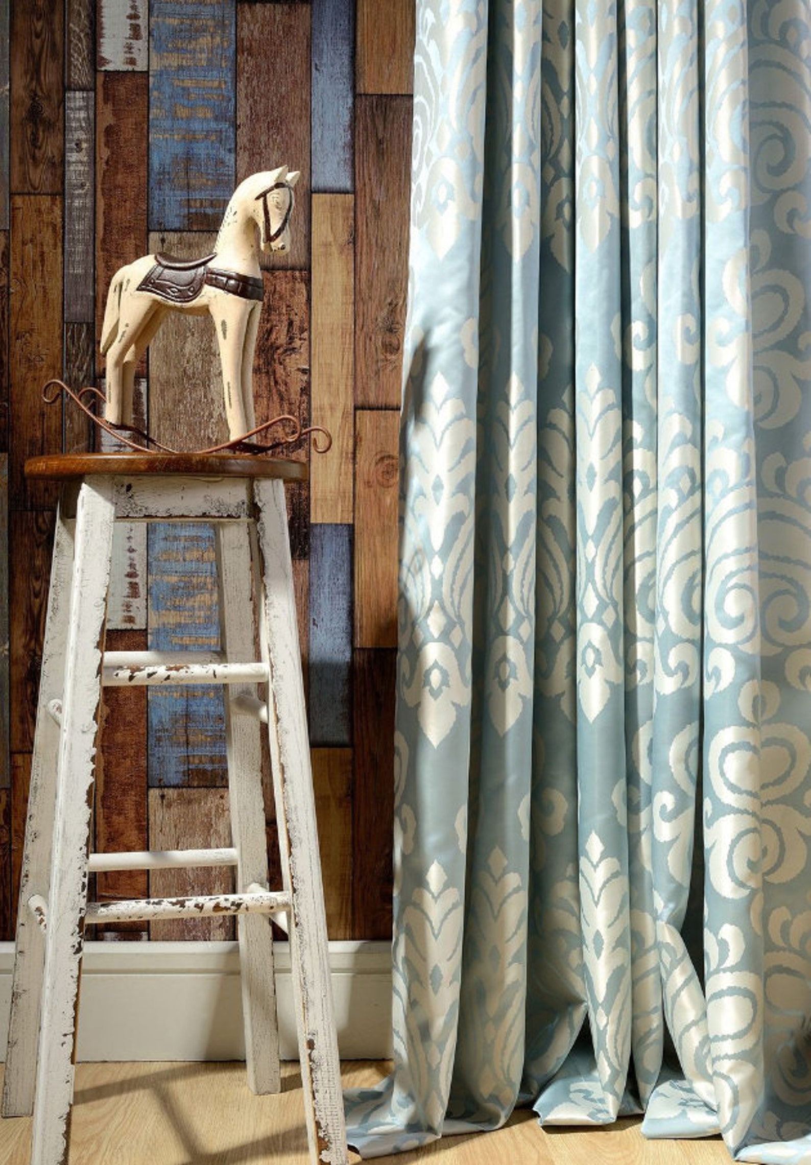 A Pair of Blue off White Damask Curtains Made to Order up to Etsy