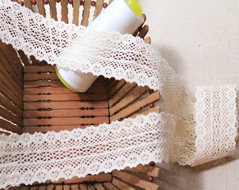 Crochet Cotton Lace Trim, Unbleached Natural Cotton Lace 4.0cm Wide - Natural Color Cotton Lace Or White Color Bridal Wedding Cotton Lace.