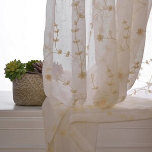 Sheer Curtain Voile Panel With Cotton Embroidery Pattern. One Panel Choose Width and Length. Made To Order. Custom Size Available - ANY SIZE