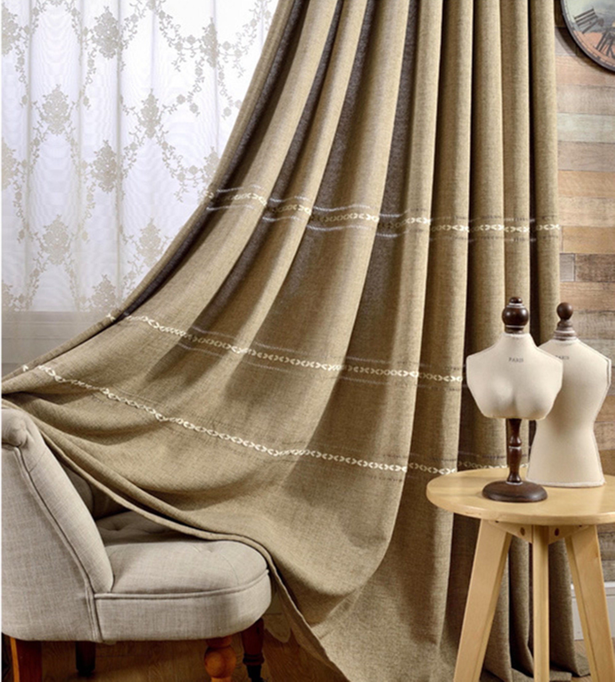 Persiana enrollable de arpillera clásica personalizada con cuerdas,  cortinas campestres hechas a mano, tonos rústicos para decoración del hogar  -  España